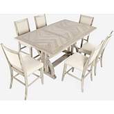 Fairview 7 Piece Counter Dining Set in Distressed Wood & Cream Fabric